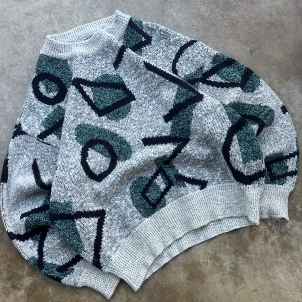 Vintage 90s Cellini Collection Geometric Abstract Sweater Grey Large (L2)